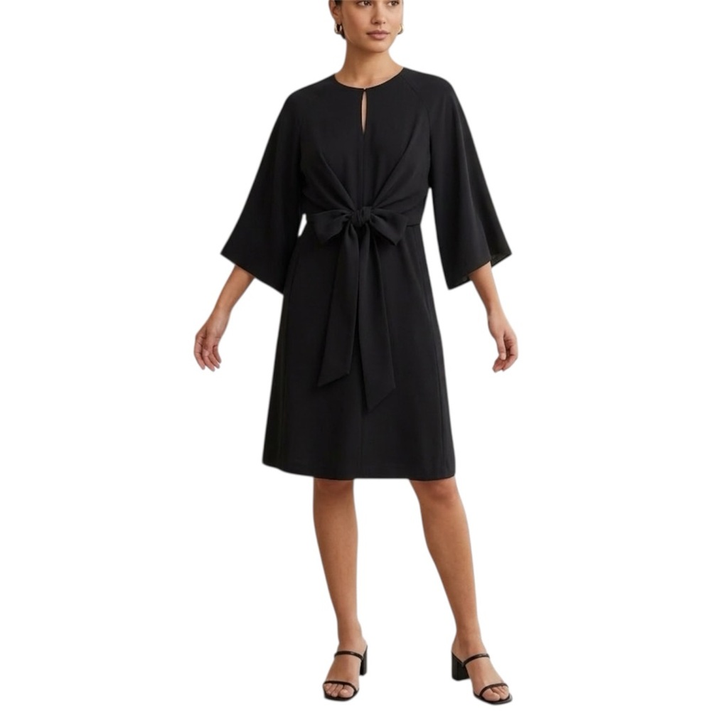 InWear Black Tie Front Crop Sleeve Minimalist ‘Topaz’ Dress NWT Size 16